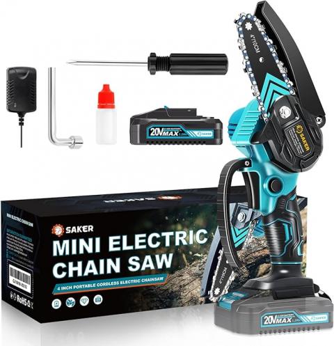 Saker Mini Chainsaw,Portable Electric Chainsaw Cordless,Handheld Chain Saw Pruning Shears Chainsaw for Tree Branches,Courtyard,Household and Garden Stocking Stuffers Gifts for Men Dad Husband Women